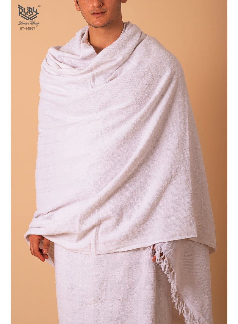 روبي للملابس الإسلامية إحرام الحج والعمرة للرجال، إحرام جاكار بجودة ممتازة وحجم كبير 46 × 92 بوصة (طقم مكون من قطعتين) - Image 3